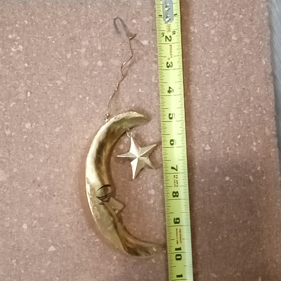 Vintage Hanging Gold Moon and Star Wood Ornament Handmade - Picture 5 of 7